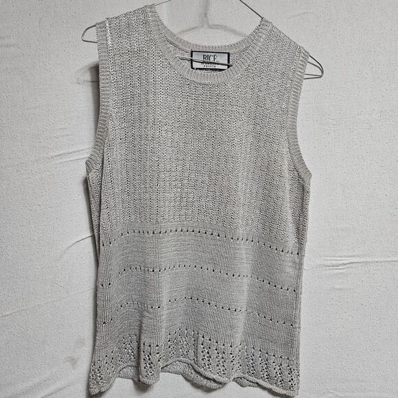 BICE‎ by SAG HARBOR SILVER  100% SILK WOVEN SLEEVELESS Sweater , No Size glam - Picture 1 of 6
